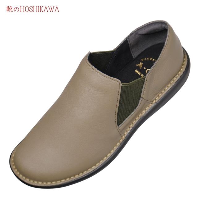 【靴のHOSHIKAWA】  『A-OK 19604』 エーオーケー スリッポン 22cm〜24.5cm EEEE グレー カジュアル レディース ローヒール サイドゴア 牛革 幅広 国産