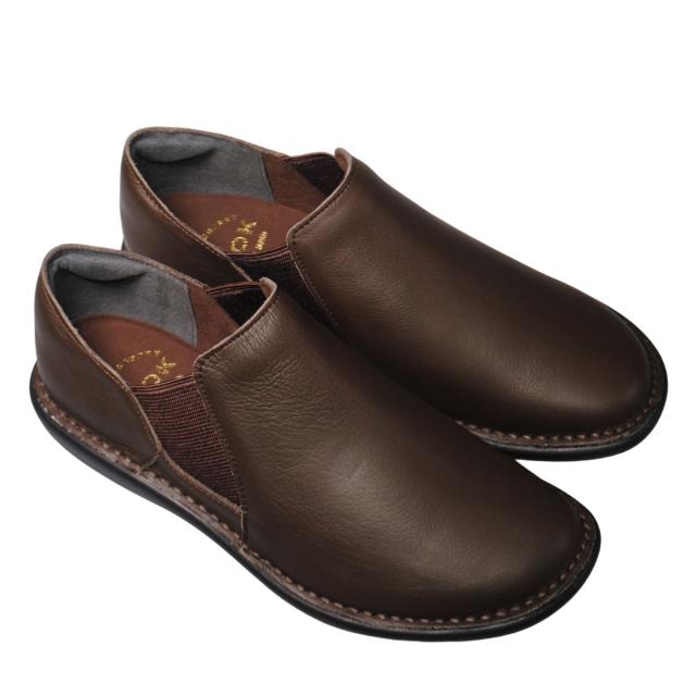 【靴のHOSHIKAWA】  『A-OK 19604』 エーオーケー スリッポン 22cm〜24.5cm EEEE ダークブラウン カジュアル レディース ローヒール サイドゴア 牛革 幅広 国産