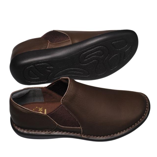 【靴のHOSHIKAWA】  『A-OK 19604』 エーオーケー スリッポン 22cm〜24.5cm EEEE ダークブラウン カジュアル レディース ローヒール サイドゴア 牛革 幅広 国産