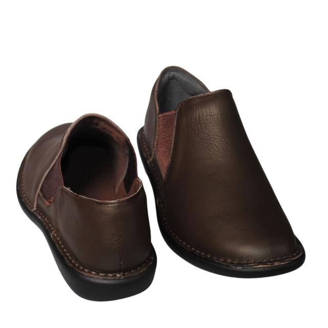 【靴のHOSHIKAWA】  『A-OK 19604』 エーオーケー スリッポン 22cm〜24.5cm EEEE ダークブラウン カジュアル レディース ローヒール サイドゴア 牛革 幅広 国産