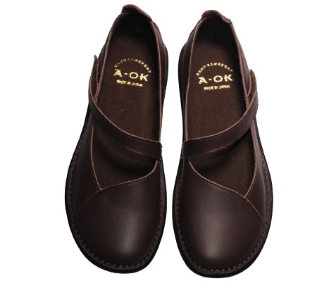 【靴のHOSHIKAWA】  『A-OK 19610』 エーオーケー スリッポン 22cm〜24.5cm EEEE レディース バーガンディー フラット底 ストラップ 牛革