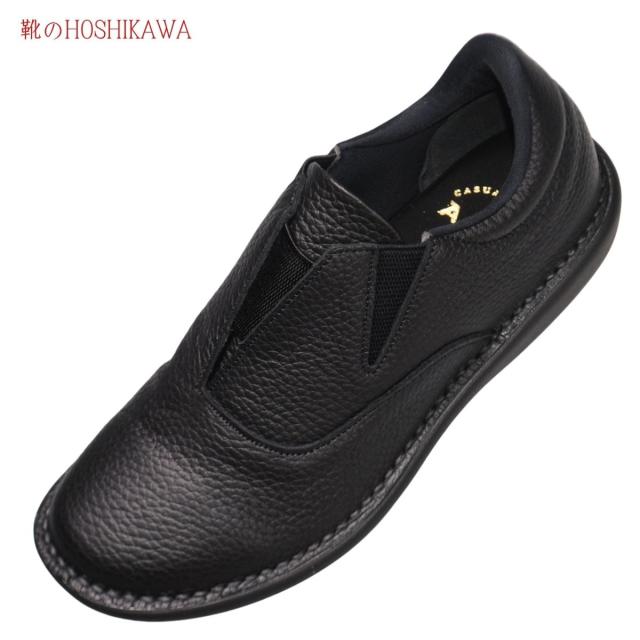 【靴のHOSHIKAWA】  『A-OK 22310A』 エーオーケー スリッポン 22cm〜24.5cm EEEE ブラック サイドゴア 低反発クッション コンフォート 牛革 日本製