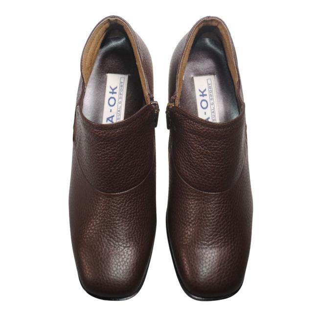 【靴のHOSHIKAWA】  『A-OK 2482』 エーオーケー ブーティー 21.5cm〜24.5cm EEE チョコ レディース ローヒール ショート丈 サイドファスナー 国産 幅広 秋冬