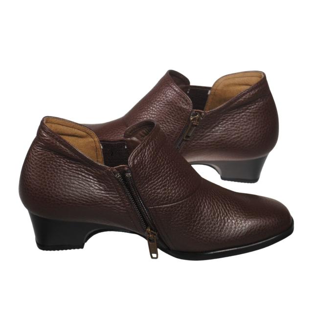 【靴のHOSHIKAWA】  『A-OK 2482』 エーオーケー ブーティー 21.5cm〜24.5cm EEE チョコ レディース ローヒール ショート丈 サイドファスナー 国産 幅広 秋冬