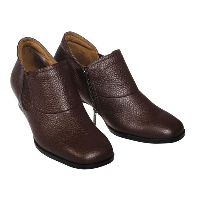 【靴のHOSHIKAWA】  『A-OK 2482』 エーオーケー ブーティー 21.5cm〜24.5cm EEE チョコ レディース ローヒール ショート丈 サイドファスナー 国産 幅広 秋冬