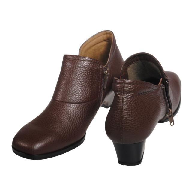 【靴のHOSHIKAWA】  『A-OK 2482』 エーオーケー ブーティー 21.5cm〜24.5cm EEE チョコ レディース ローヒール ショート丈 サイドファスナー 国産 幅広 秋冬