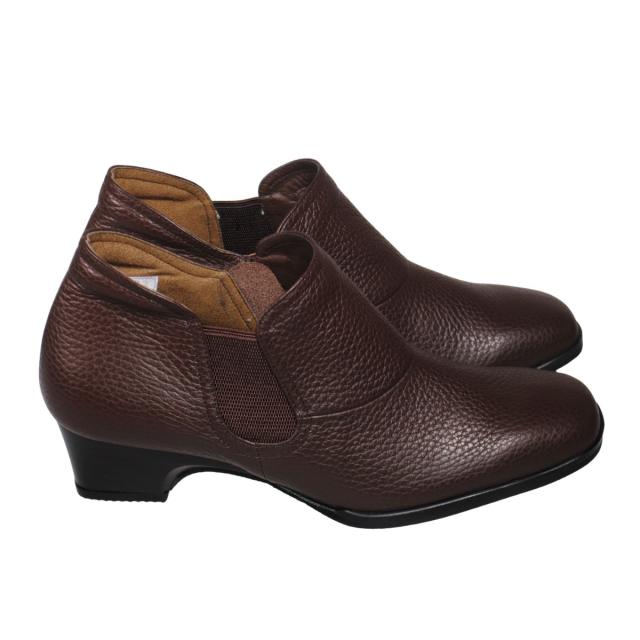 【靴のHOSHIKAWA】  『A-OK 2482』 エーオーケー ブーティー 21.5cm〜24.5cm EEE チョコ レディース ローヒール ショート丈 サイドファスナー 国産 幅広 秋冬