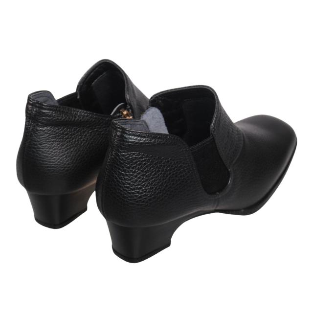 【靴のHOSHIKAWA】  『A-OK 2482』 エーオーケー ブーティー 21.5cm〜24.5cm EEE ブラック レディース ローヒール ショート丈 サイドファスナー 国産 幅広 秋冬