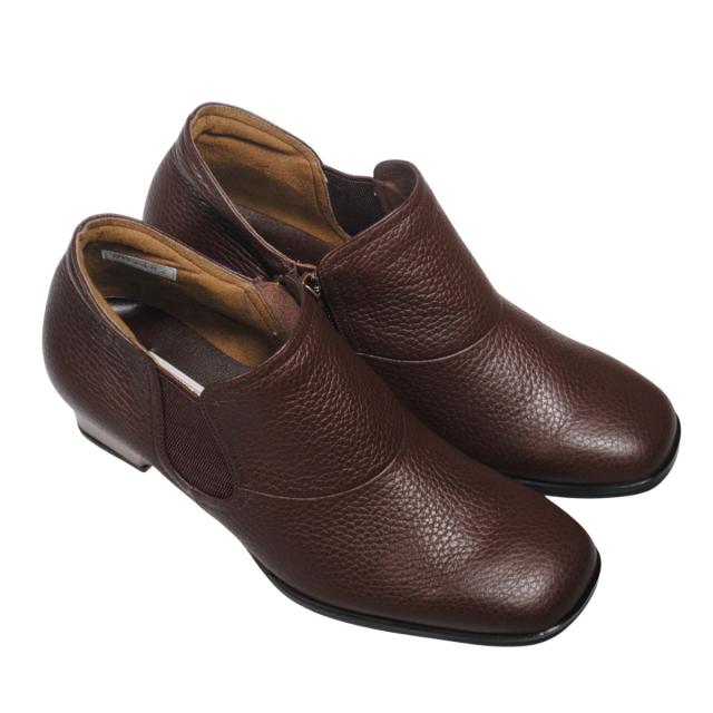 【靴のHOSHIKAWA】  『A-OK 2482』 エーオーケー ブーティー 21.5cm〜24.5cm EEE チョコ レディース ローヒール ショート丈 サイドファスナー 国産 幅広 秋冬