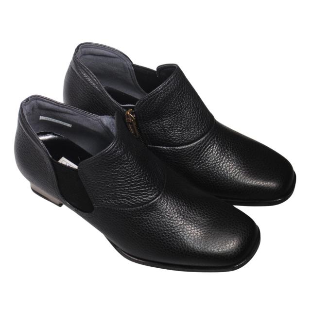 【靴のHOSHIKAWA】  『A-OK 2482』 エーオーケー ブーティー 21.5cm〜24.5cm EEE ブラック レディース ローヒール ショート丈 サイドファスナー 国産 幅広 秋冬