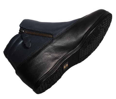 【靴のHOSHIKAWA】  『A-OK 3075』 エーオーケー ショートブーツ 22.5cm〜24.5cm EEE レディース ネイビー 両側ファスナー 厚底 牛革 防寒 防滑 秋冬