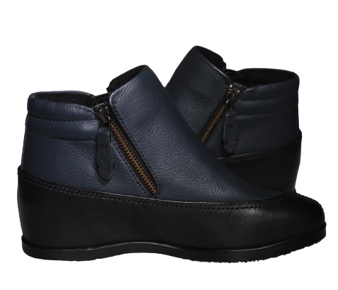 【靴のHOSHIKAWA】  『A-OK 3075』 エーオーケー ショートブーツ 22.5cm〜24.5cm EEE レディース ネイビー 両側ファスナー 厚底 牛革 防寒 防滑 秋冬