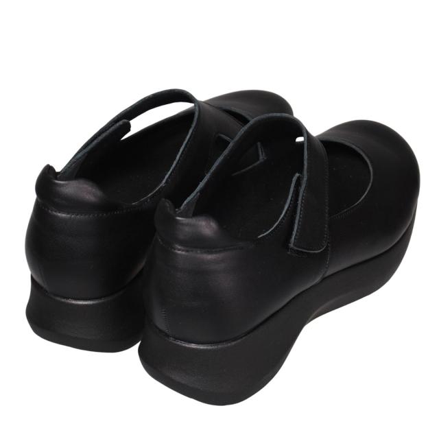 【靴のHOSHIKAWA】  『A-OK 33364』 エーオーケー 厚底パンプス 22cm〜24.5cm EEEE ブラック カジュアル レディース ボリュームソール マジックテープ 幅が広い 牛革 国産