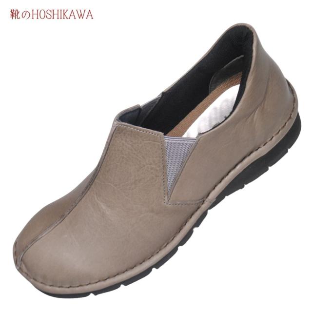 【靴のHOSHIKAWA】  『A-OK 3500』 エーオーケー ブーティー 22cm〜24.5cm EEEE グレー レディース スリッポン サイドゴア 牛革 幅広 日本製 秋冬