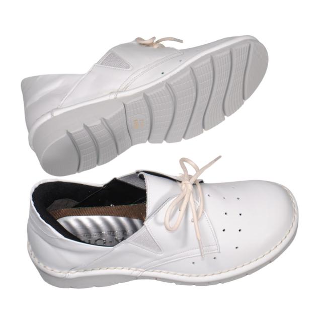 【靴のHOSHIKAWA】  『A-OK 3504』 エーオーケー スリッポン 22cm〜24.5cm EEEE ホワイト カジュアル レディース ローヒール サイドゴア 牛革 幅広 国産