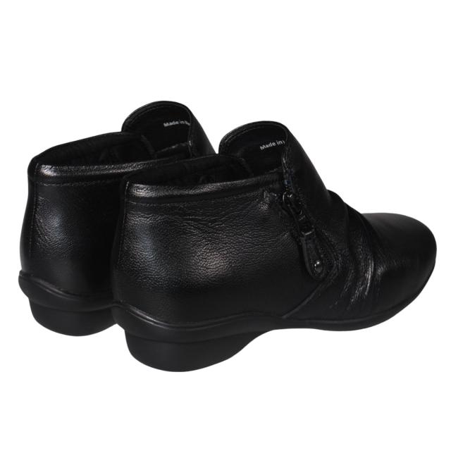 【靴のHOSHIKAWA】  『A-OK 3650』 エーオーケー ブーティー 22.5cm〜24.5cm レディース ブラック ショート丈 ブーツ 両側ファスナー 牛革 幅広 秋冬