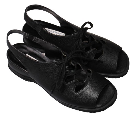 【靴のHOSHIKAWA】  『A-OK 3718』 エーオーケー コンフォート サンダル 21.5cm〜25cm EEEE ブラック レースアップ バックベルト 幅広 軽量 日本製 牛革 春夏