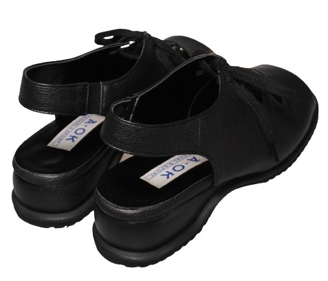 【靴のHOSHIKAWA】  『A-OK 3718』 エーオーケー コンフォート サンダル 21.5cm〜25cm EEEE ブラック レースアップ バックベルト 幅広 軽量 日本製 牛革 春夏