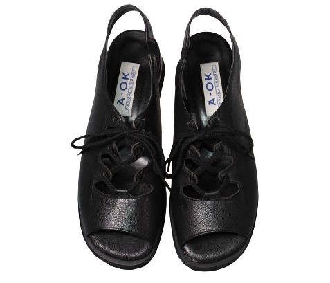 【靴のHOSHIKAWA】  『A-OK 3718』 エーオーケー コンフォート サンダル 21.5cm〜25cm EEEE ブラック レースアップ バックベルト 幅広 軽量 日本製 牛革 春夏