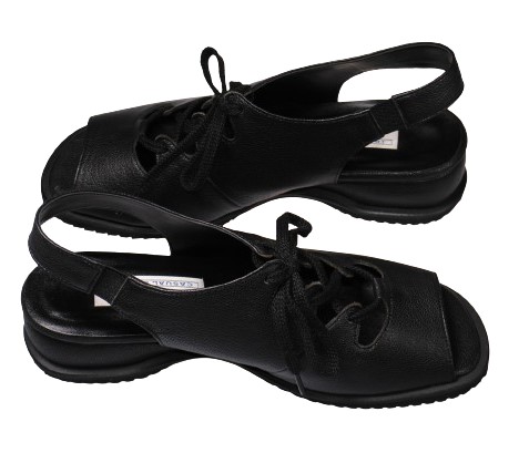 【靴のHOSHIKAWA】  『A-OK 3718』 エーオーケー コンフォート サンダル 21.5cm〜25cm EEEE ブラック レースアップ バックベルト 幅広 軽量 日本製 牛革 春夏