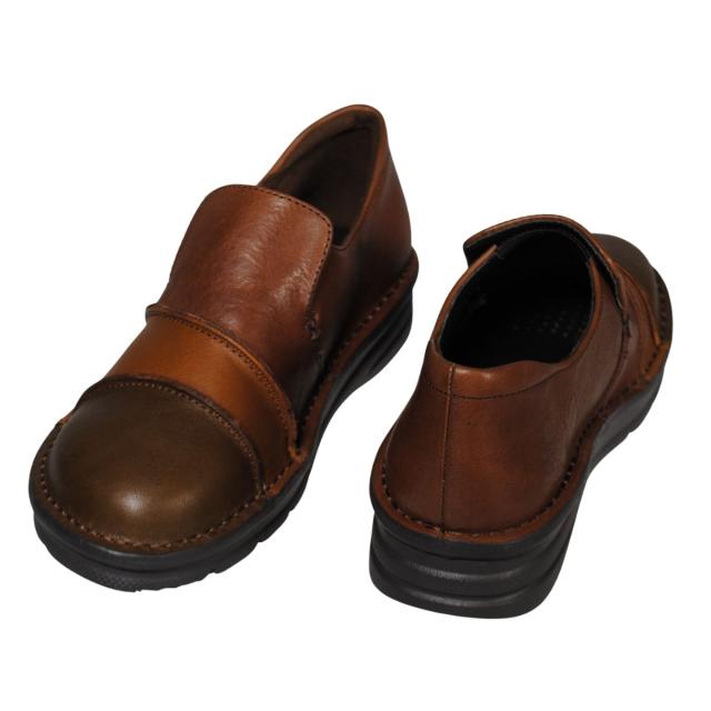 【靴のHOSHIKAWA】  『A-OK 3757』 エーオーケー スリッポン 22.5cm〜24.5cm EEEE レディース ブラウンC コンビカラー 幅が広い コンフォートシューズ 天然皮革 フラット底 日本製