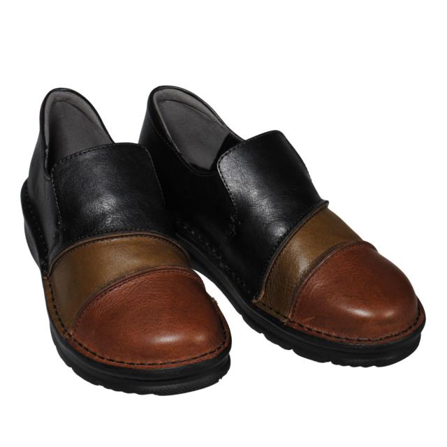 【靴のHOSHIKAWA】  『A-OK 3757』 エーオーケー スリッポン 22.5cm〜24.5cm EEEE レディース ブラックC コンビカラー 幅が広い コンフォートシューズ 天然皮革 フラット底 日本製