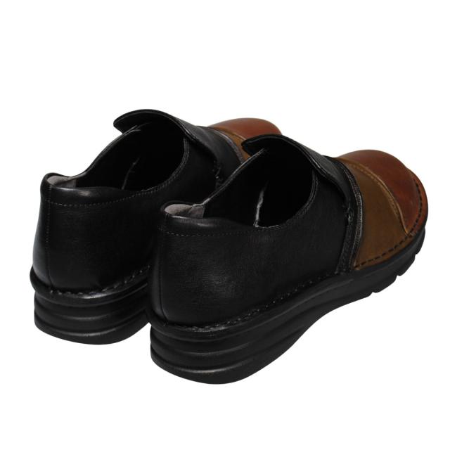 【靴のHOSHIKAWA】  『A-OK 3757』 エーオーケー スリッポン 22.5cm〜24.5cm EEEE レディース ブラックC コンビカラー 幅が広い コンフォートシューズ 天然皮革 フラット底 日本製