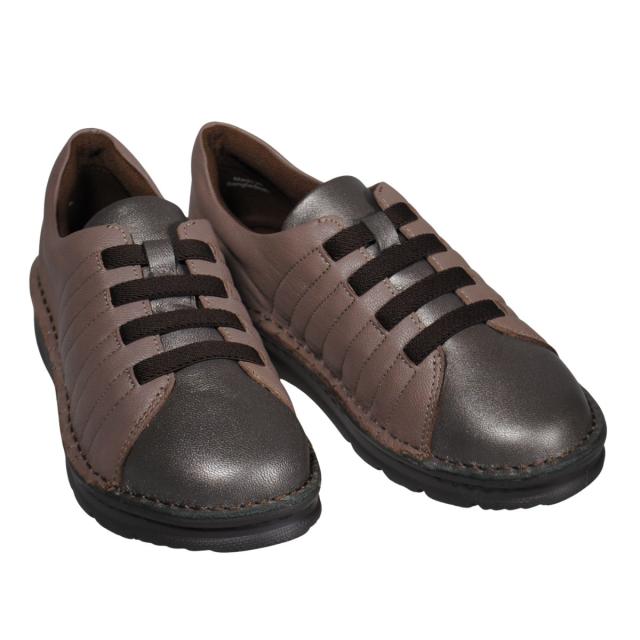 【靴のHOSHIKAWA】  『A-OK 3762』 エーオーケー スリッポン 22.5cm〜24.5cm EEEE グレージュ コンビカラー レディース ゴムレース 牛革 幅広 脱げにくい