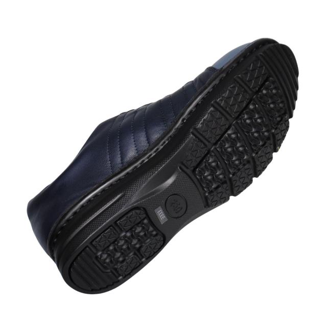 【靴のHOSHIKAWA】  『A-OK 3762』 エーオーケー スリッポン 22.5cm〜24.5cm EEEE ネイビー コンビカラー レディース ゴムレース 牛革 幅広 脱げにくい