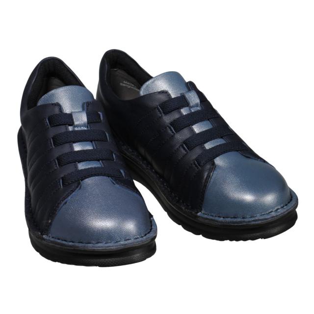 【靴のHOSHIKAWA】  『A-OK 3762』 エーオーケー スリッポン 22.5cm〜24.5cm EEEE ネイビー コンビカラー レディース ゴムレース 牛革 幅広 脱げにくい