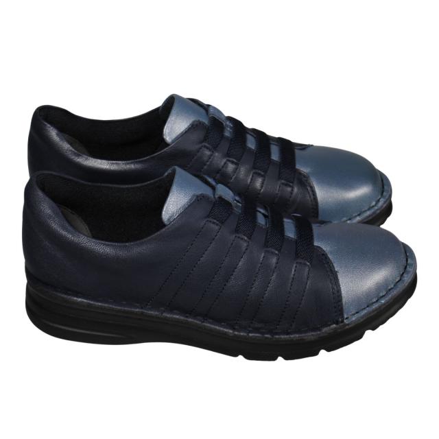 【靴のHOSHIKAWA】  『A-OK 3762』 エーオーケー スリッポン 22.5cm〜24.5cm EEEE ネイビー コンビカラー レディース ゴムレース 牛革 幅広 脱げにくい