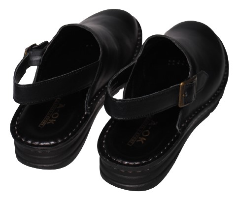 【靴のHOSHIKAWA】  『A-OK 386』 エーオーケー サンダル 22cm〜24.5cm EEEE ブラック レディース バックバンド ストラップ 日本製 牛革 厚底