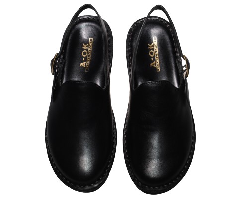 【靴のHOSHIKAWA】  『A-OK 386』 エーオーケー サンダル 22cm〜24.5cm EEEE ブラック レディース バックバンド ストラップ 日本製 牛革 厚底