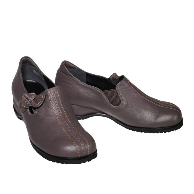 【靴のHOSHIKAWA】  『A-OK 3863』 エーオーケー スリッポン 21.5cm〜25cm EEEE カカオ カジュアル レディース 外反母趾 スクエアトゥ コンフォート 日本製 牛革 防滑