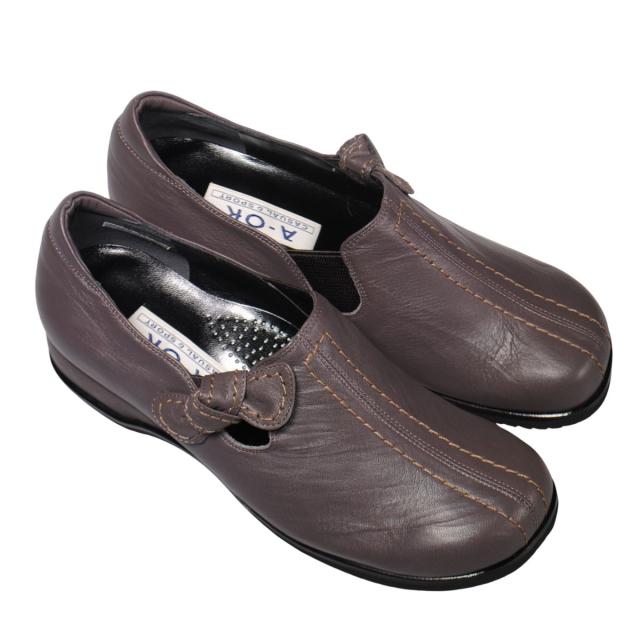 【靴のHOSHIKAWA】  『A-OK 3863』 エーオーケー スリッポン 21.5cm〜25cm EEEE カカオ カジュアル レディース 外反母趾 スクエアトゥ コンフォート 日本製 牛革 防滑