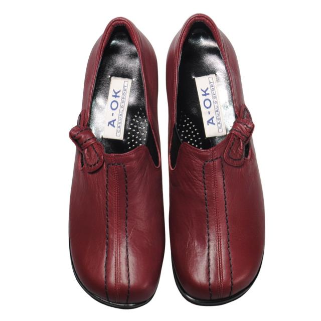 【靴のHOSHIKAWA】  『A-OK 3863』 エーオーケー スリッポン 21.5cm〜25cm EEEE ワイン カジュアル レディース 外反母趾 スクエアトゥ コンフォート 日本製 牛革 防滑
