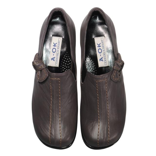 【靴のHOSHIKAWA】  『A-OK 3863』 エーオーケー スリッポン 21.5cm〜25cm EEEE カカオ カジュアル レディース 外反母趾 スクエアトゥ コンフォート 日本製 牛革 防滑