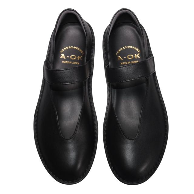 【靴のHOSHIKAWA】  『A-OK INCHOLJE 5029』 エーオーケー パンプス 22cm〜24.5cm レディース ブラック マジックテープ 低反発クッション 牛革 厚底 日本製