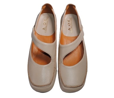 【靴のHOSHIKAWA】  『A-OK 5110』 エーオーケー スリッポン 22cm〜24.5cm レディース ライトグレー スクエアトゥ インヒール ベルト 本革