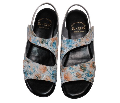 【靴のHOSHIKAWA】  『A-OK 5167』 エーオーケー コンフォートサンダル 22cm〜24.5cm EEEE ブルー サンダル ベルクロ 幅広 軽量 日本製 牛革