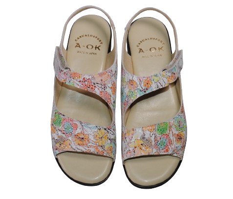 【靴のHOSHIKAWA】  『A-OK 5167』 エーオーケー コンフォートサンダル 22cm〜24.5cm EEEE イエロー サンダル ベルクロ 幅広 軽量 日本製 牛革