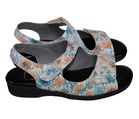 【靴のHOSHIKAWA】  『A-OK 5167』 エーオーケー コンフォートサンダル 22cm〜24.5cm EEEE ブルー サンダル ベルクロ 幅広 軽量 日本製 牛革