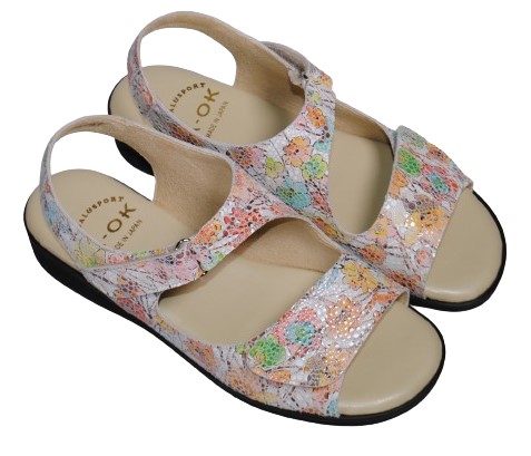 【靴のHOSHIKAWA】  『A-OK 5167』 エーオーケー コンフォートサンダル 22cm〜24.5cm EEEE イエロー サンダル ベルクロ 幅広 軽量 日本製 牛革