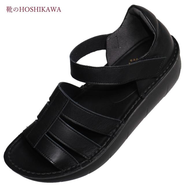 【靴のHOSHIKAWA】  『A-OK 53535N』 エーオーケー サンダルシューズ S〜2L EEEE レディース ブラック サンダル オープントウ レザーサンダル 国産 牛革 春夏