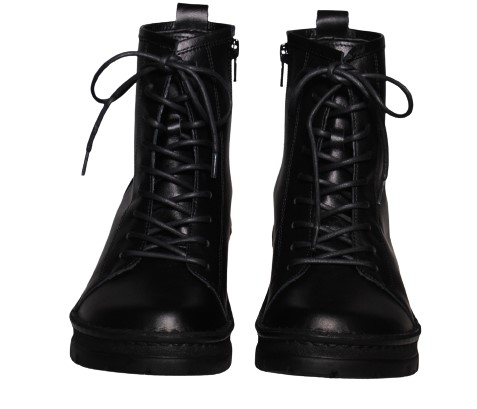 【靴のHOSHIKAWA】  『A-OK 5501』 エーオーケー ショートブーツ 22.5cm〜24.5cm レディース  レースアップ ブラック 牛革 秋冬