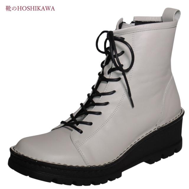 【靴のHOSHIKAWA】  『A-OK 5501』 エーオーケー ショートブーツ 22.5cm〜24.5cm レディース  レースアップ ライトグレー 牛革 秋冬