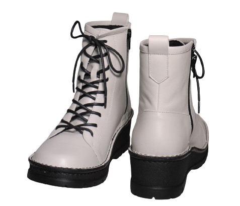【靴のHOSHIKAWA】  『A-OK 5501』 エーオーケー ショートブーツ 22.5cm〜24.5cm レディース  レースアップ ライトグレー 牛革 秋冬