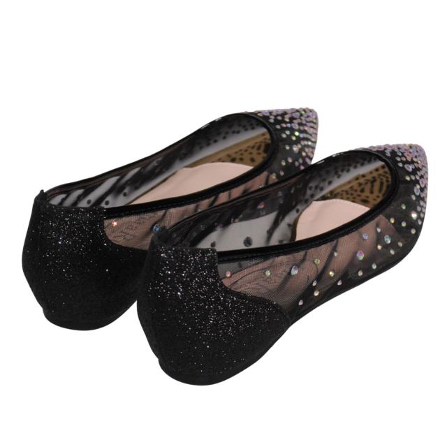 【靴のHOSHIKAWA】  『maaRu 5603』 マアル カジュアルパンプス 22.5cm〜24.5cm レディース チュールレース ポインテッドトゥ ラインストーン ぺたんこ 通気性 軽量 春夏