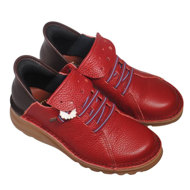 【靴のHOSHIKAWA】  『A-OK 6006』 エーオーケー ブーティー 21.5cm〜24.5cm EEEE レッド/ブラウン レディース ゴムレース ショート丈 立ったまま履ける 国産 幅広 軽量 秋冬