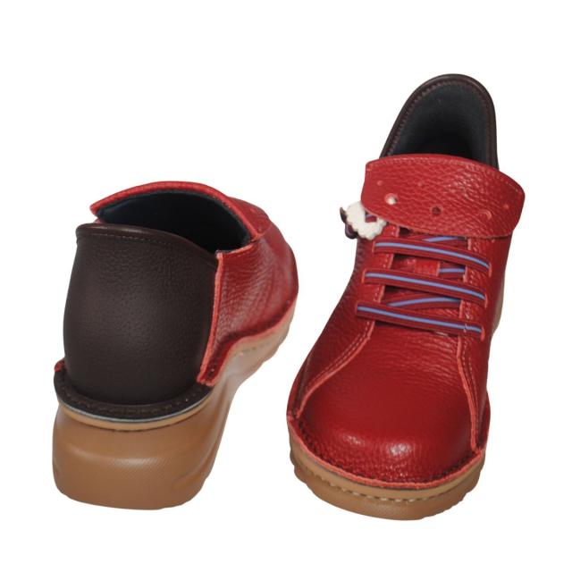 【靴のHOSHIKAWA】  『A-OK 6006』 エーオーケー ブーティー 21.5cm〜24.5cm EEEE レッド/ブラウン レディース ゴムレース ショート丈 立ったまま履ける 国産 幅広 軽量 秋冬